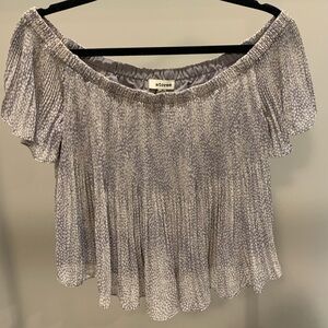Plisse off the shoulder grey and cream printed flirty top